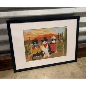 Sheriff Cats Western Whimsical Wall Art 12"x16" Black Frame New